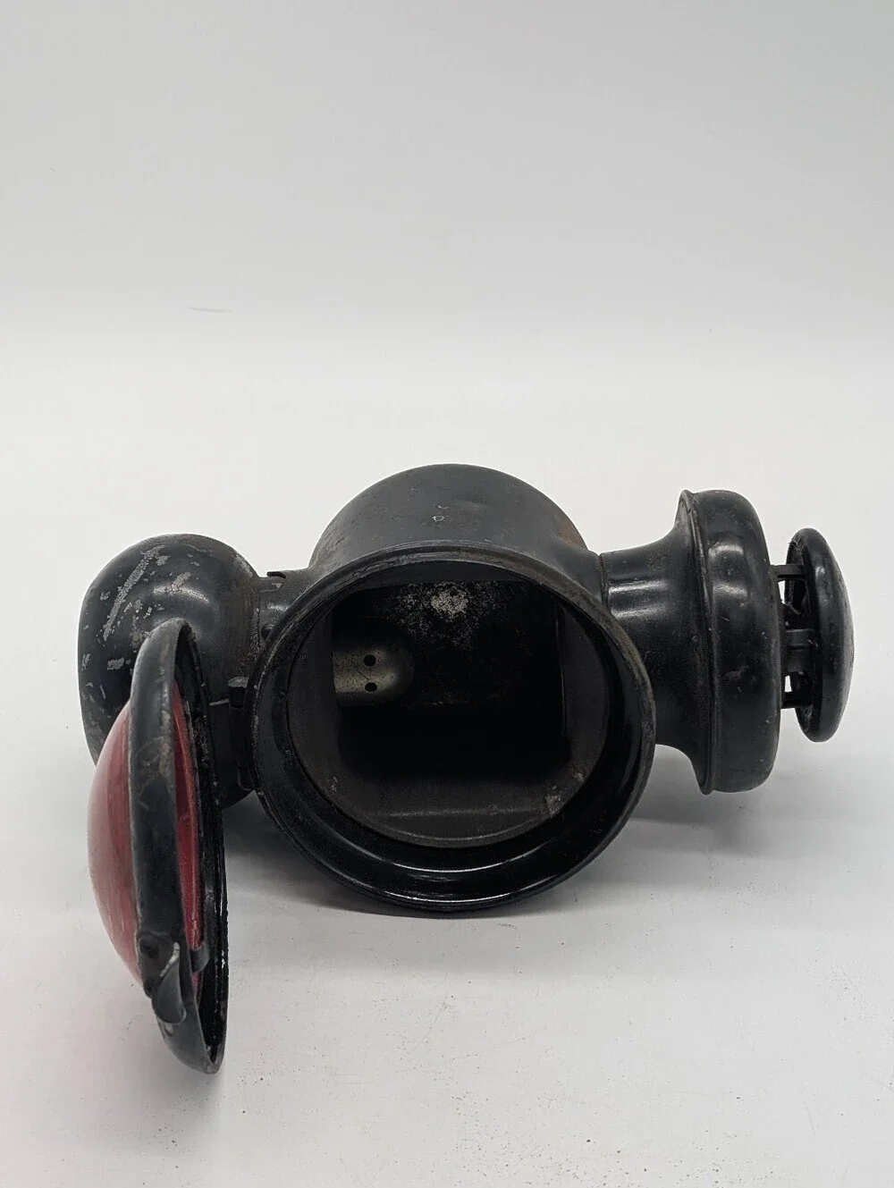 Antique Kerosene Vehicle Tail Light Lamp - Red Bullseye Glass Lens - Circa 1910s